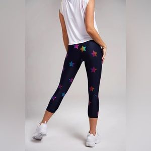 NWT TEREZ Navy Rainbow Star Foil Tall Band Capri